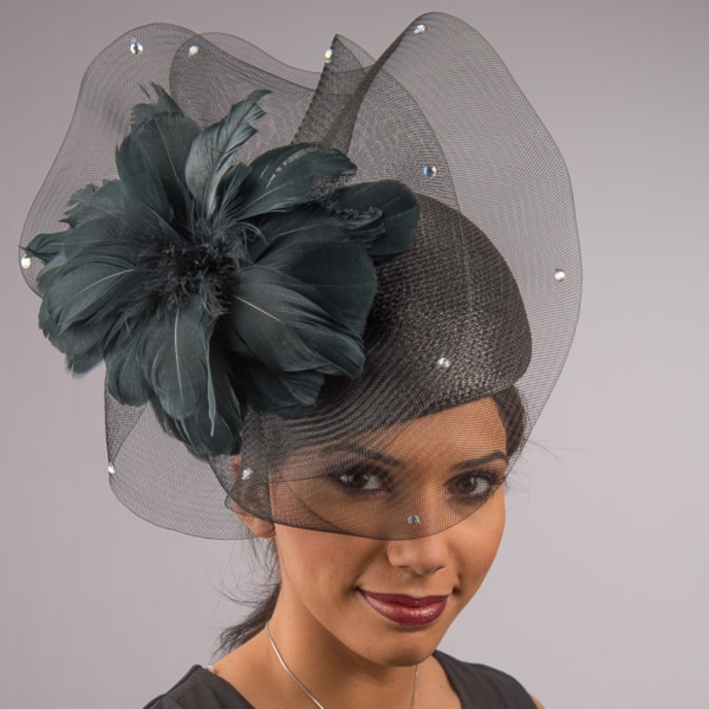 Beloved Millinery Elegant Black Feather.Tulle Veil Fascinator Church Tea Funeral - Picture 4 of 6